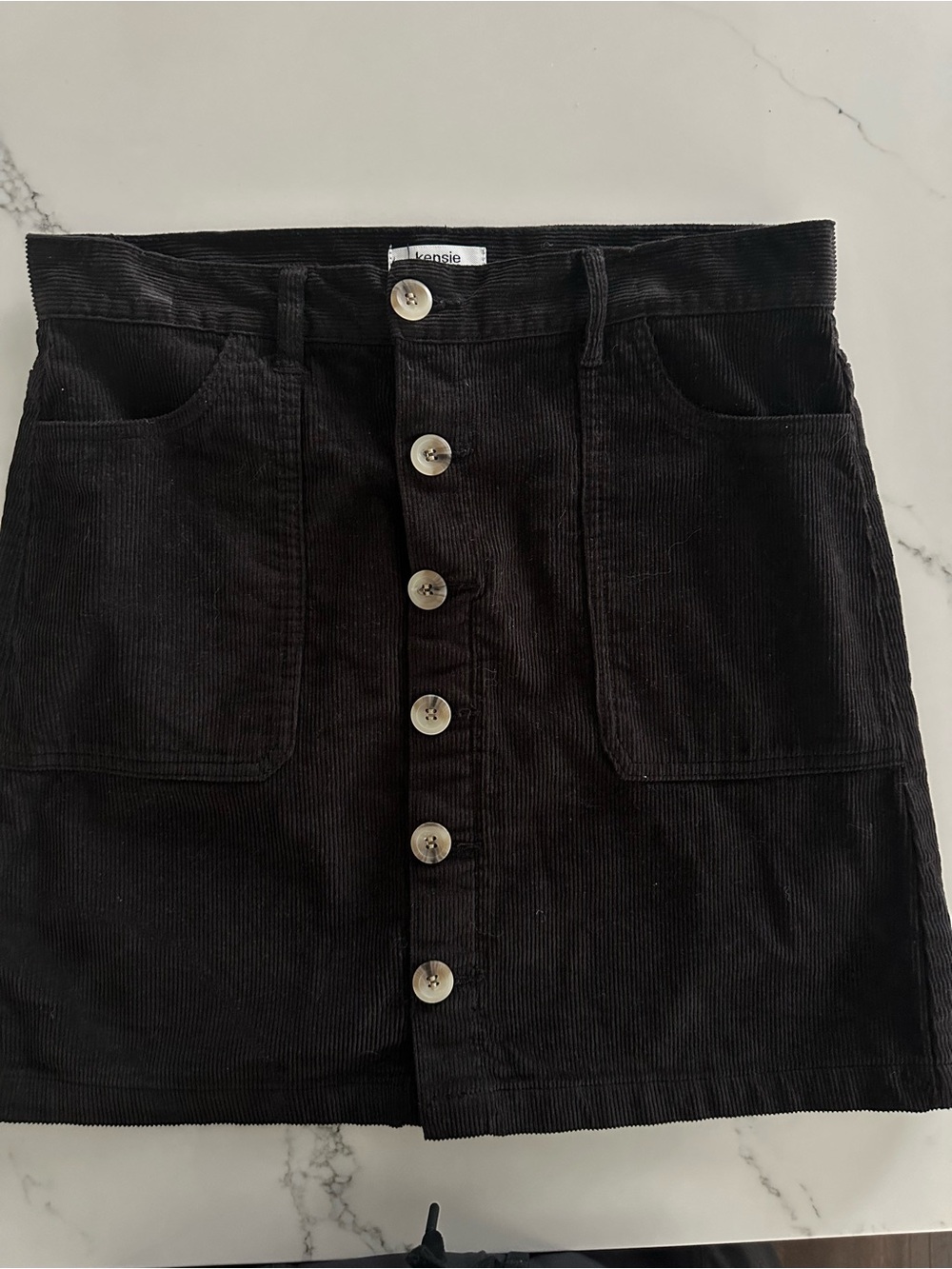 Kensie Black Corduroy Button-Down Mini Skirt